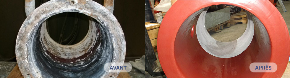 Revêtement Antiacide Belzona. Avant application et après.